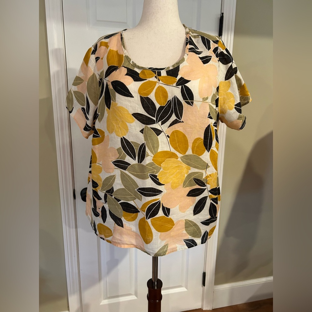 Rachel Zoe Yellow, Peach and Black Print Linen Blouse